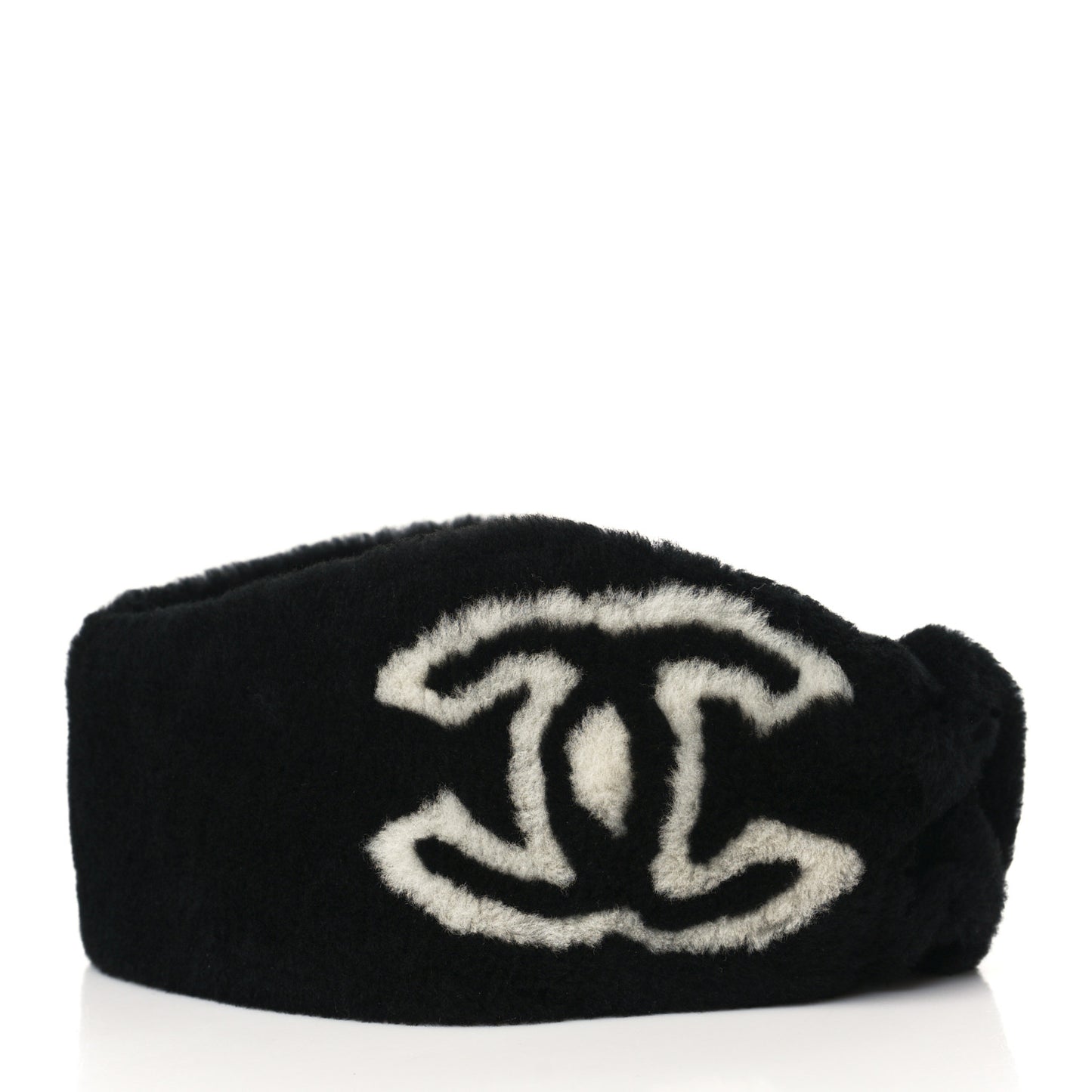 Dyed Lamb Shearling CC Headband Black White