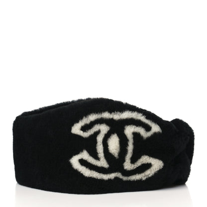 Chanel Dyed Lamb Shearling CC Headband Black White 4 of 6