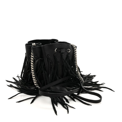 Saint Laurent Calfskin Fringe Monogram Mini Bourse Bucket Bag Black 3 of 11
