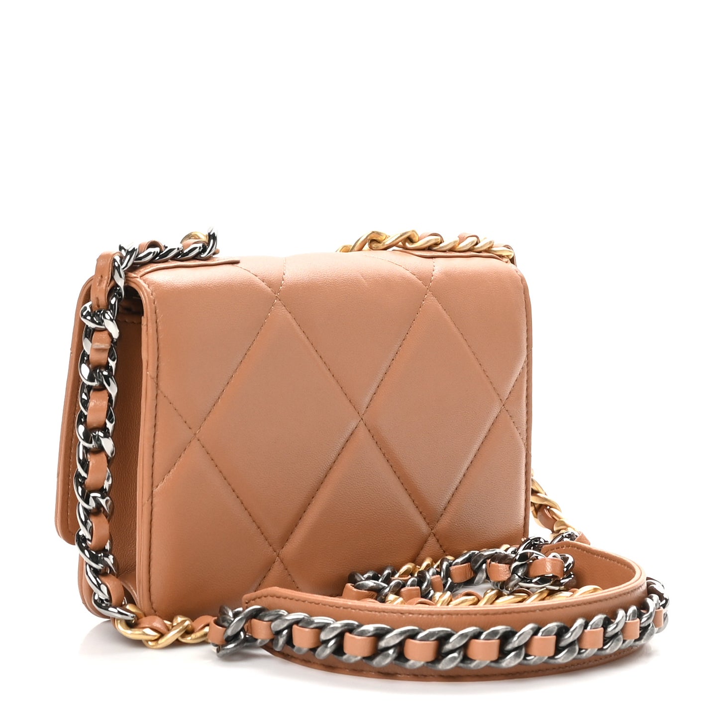 Lambskin Quilted Chanel 19 Wallet On Chain WOC Brown