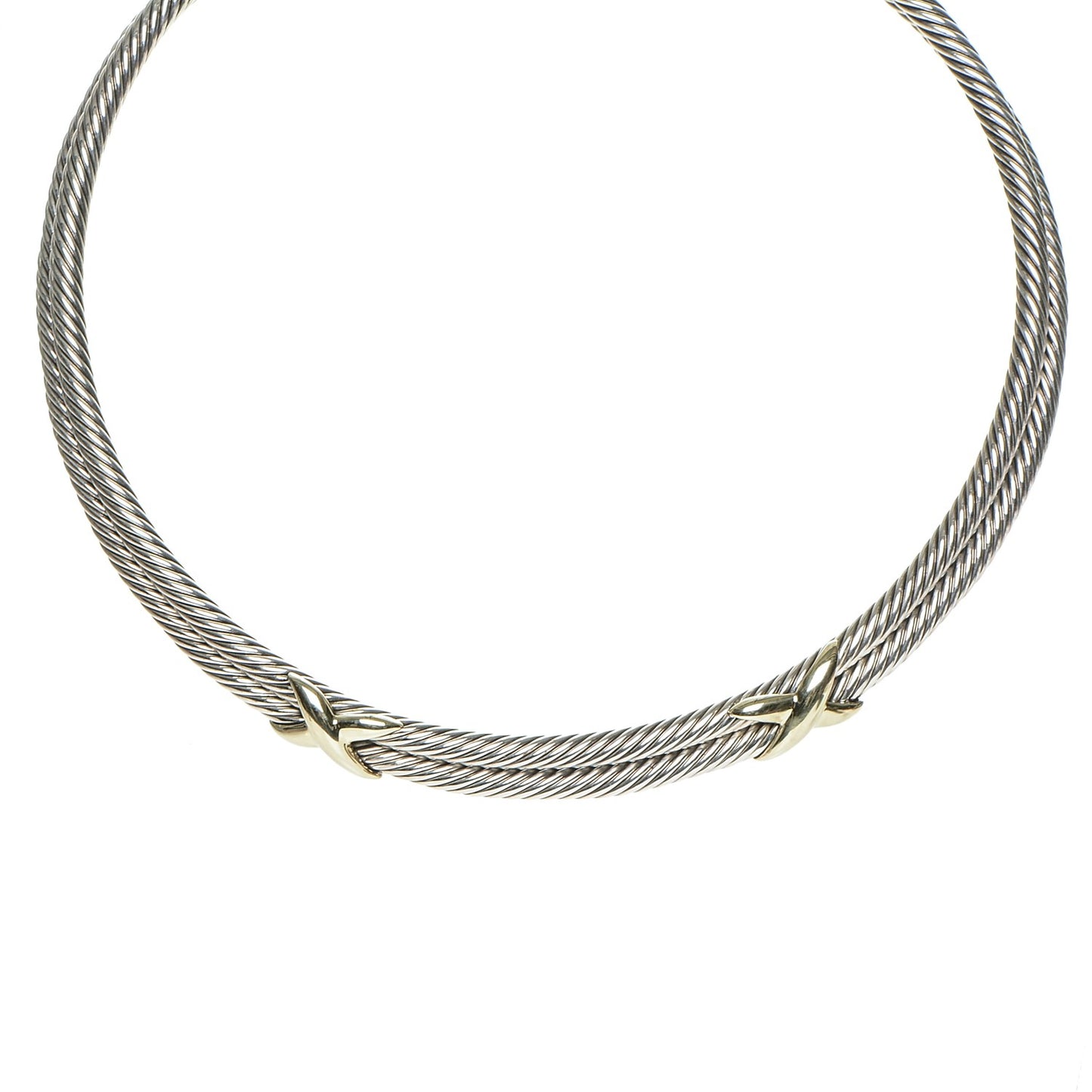 Sterling Silver 14K Yellow Gold Double X Station Collar Necklace
