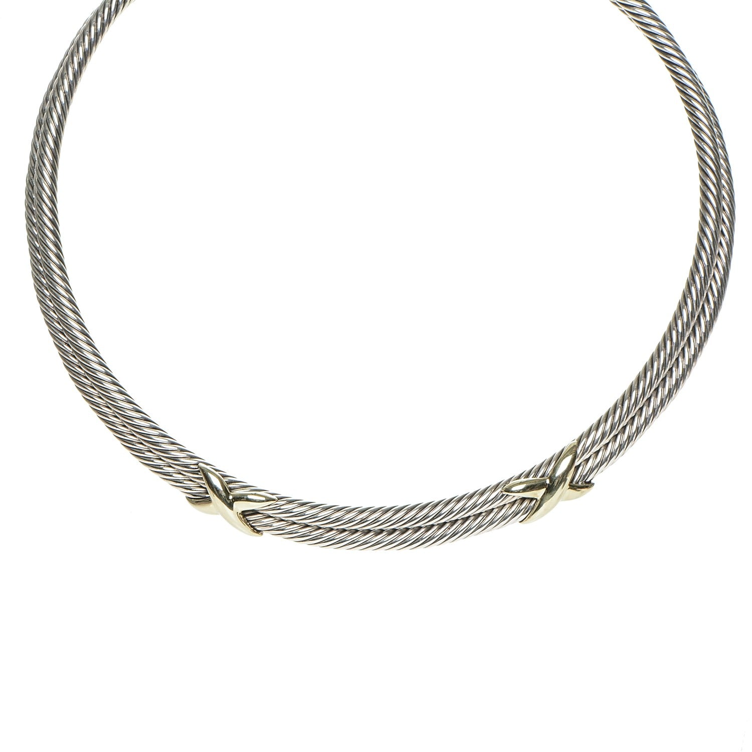 David Yurman Sterling Silver 14K Yellow Gold Double X Station Collar Necklace 3 of 6