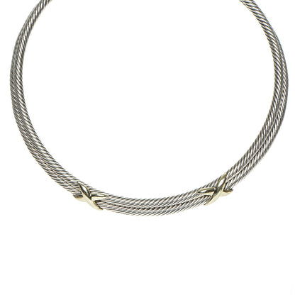 David Yurman Sterling Silver 14K Yellow Gold Double X Station Collar Necklace 3 of 6