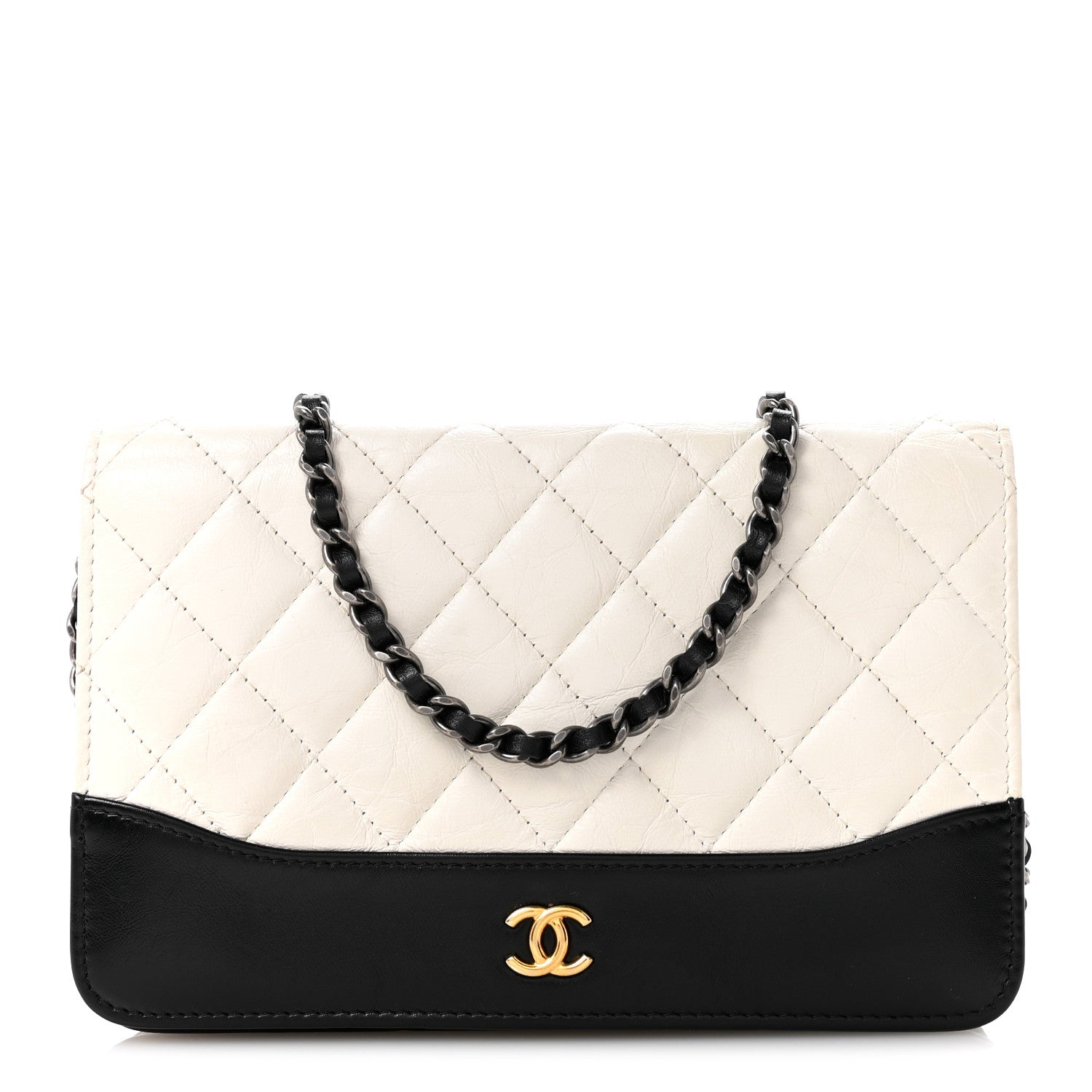 Chanel Aged Calfskin Quilted Gabrielle Wallet On Chain WOC White Black 1 of 14
