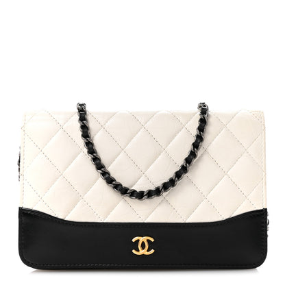Chanel Aged Calfskin Quilted Gabrielle Wallet On Chain WOC White Black 1 of 14