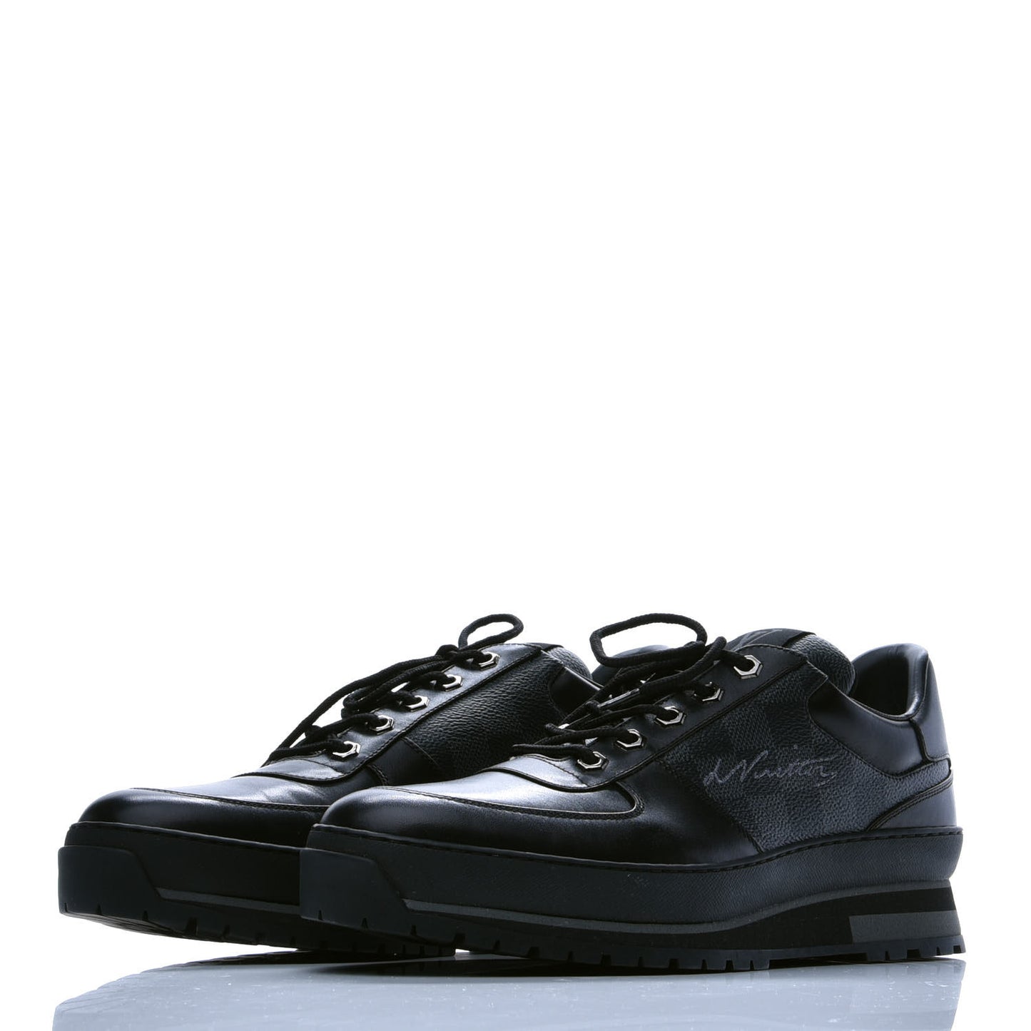 Calfskin Damier Graphite Mens Harlem Sneakers 10 Black