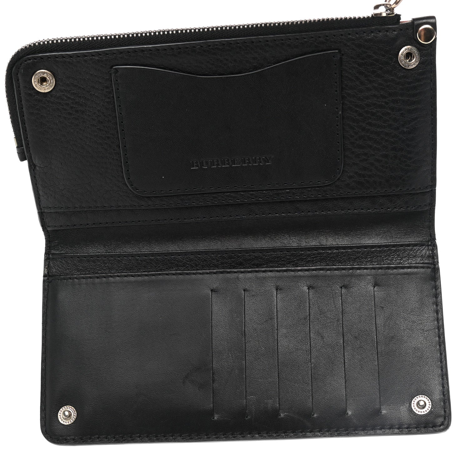Burberry Signature Grain Calfskin Check Embossed Zip Wallet Black 8 of 11