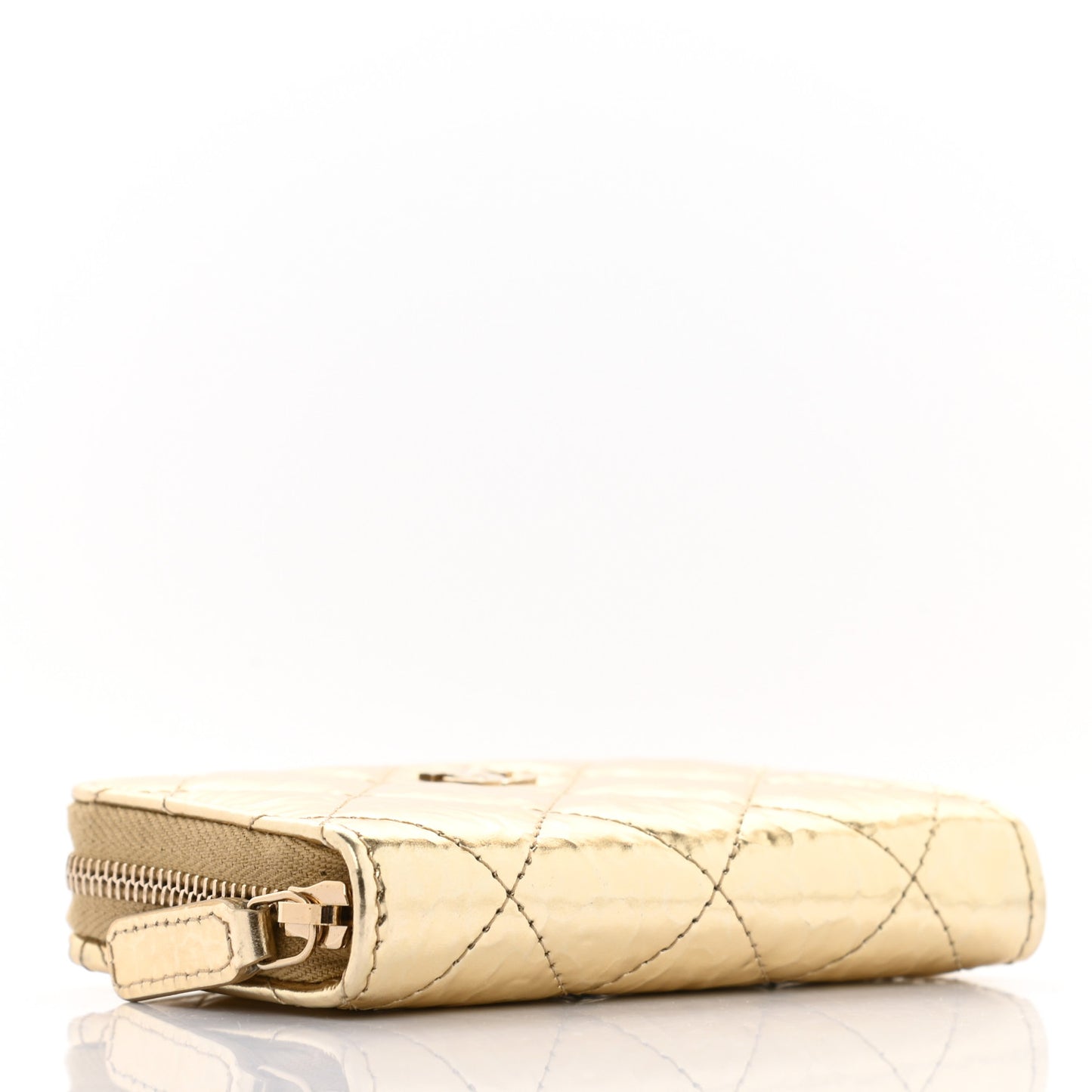 Hammered Metallic Calfskin Quilted Zip Coin Purse Gold