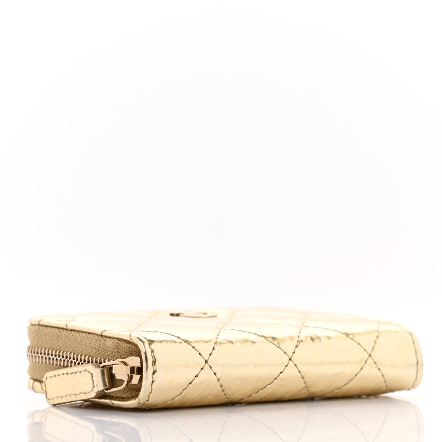Chanel Hammered Metallic Calfskin Quilted Zip Coin Purse Gold 4 of 7