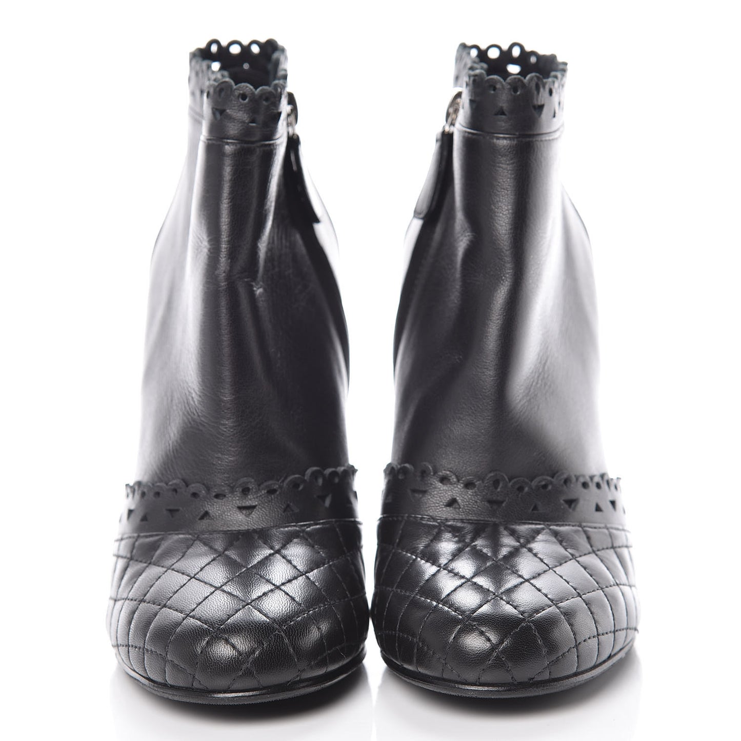 Lambskin Quilted Perforated Lace Short Booties 38 Black