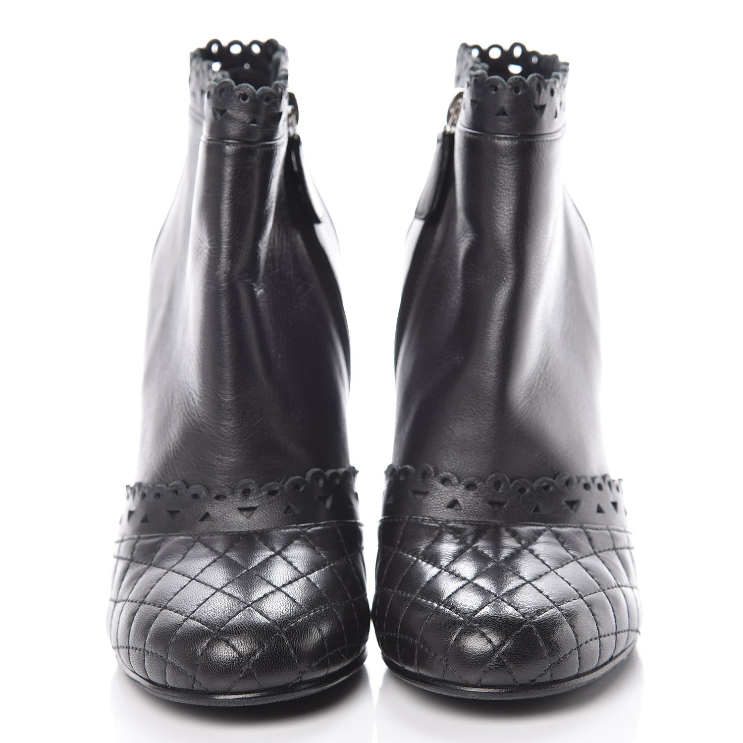Chanel Lambskin Quilted Perforated Lace Short Booties 38 Black 2 of 10