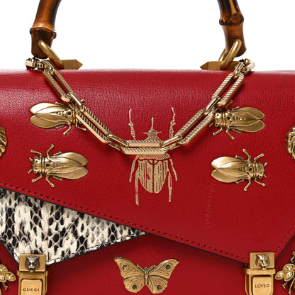 Gucci Calfskin Snakeskin Studded Small Ottilia Top Handle Bag Hibiscus Red 8 of 10