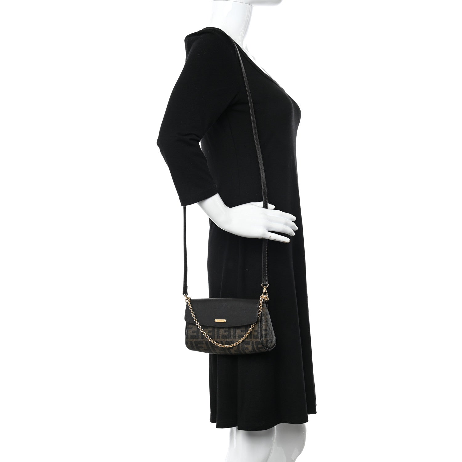 Fendi Zucca Spalmati Vitello Elite Flap Crossbody Bag Tobacco Marrone 2 of 9