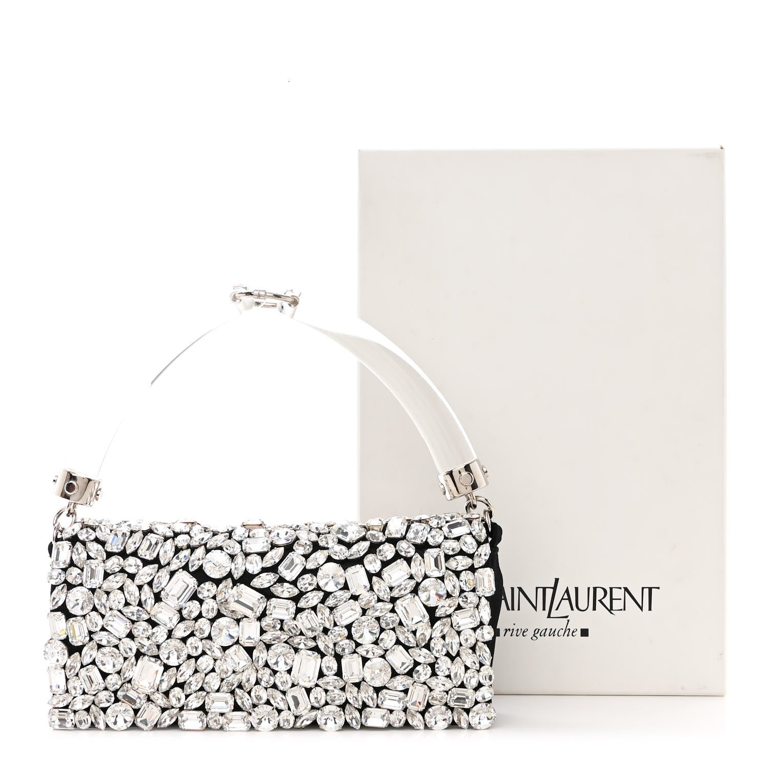 Saint Laurent Satin Jeweled Clutch Black Silver 11 of 11