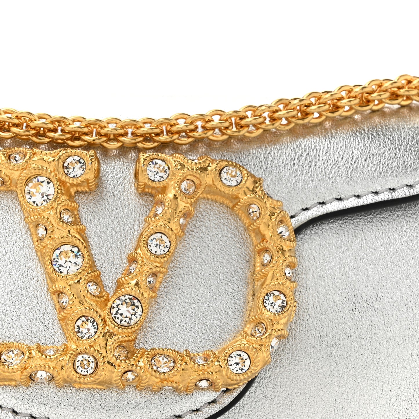 Laminated Calfskin Crystal Vlogo Micro Loco Shoulder Bag Silver Crystal