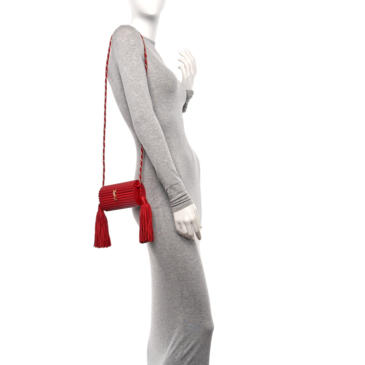 Ribbed Plexiglass Lambskin Fringe Monogram Opium Box Bag Red