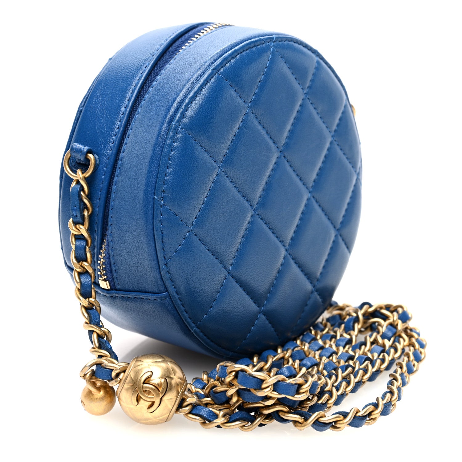 Chanel Lambskin Quilted Round Pearl Crush Clutch With Chain Blue 3 of 10