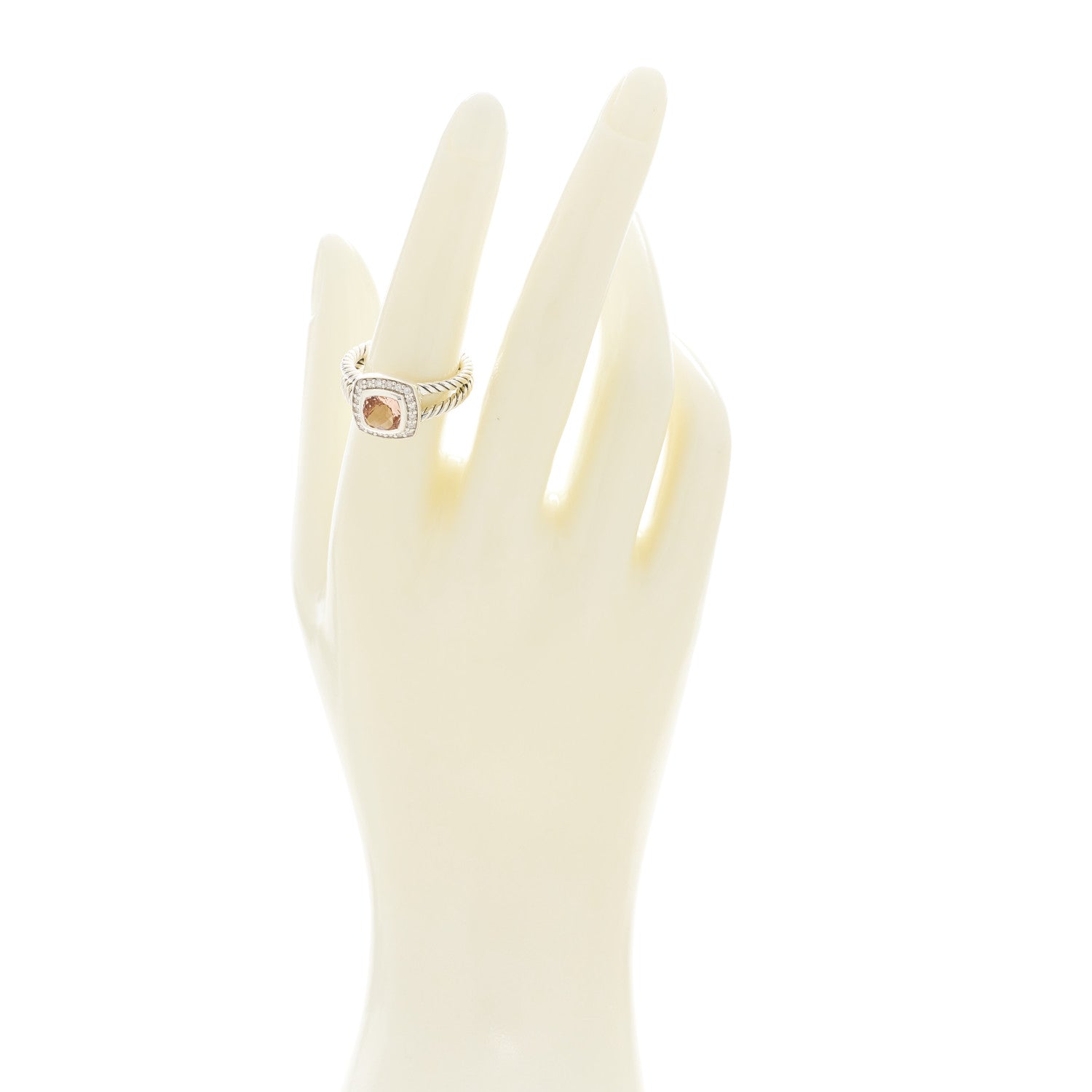 David Yurman Sterling Silver Diamond Morganite 7mm Petite Albion Ring 54 7 2 of 4