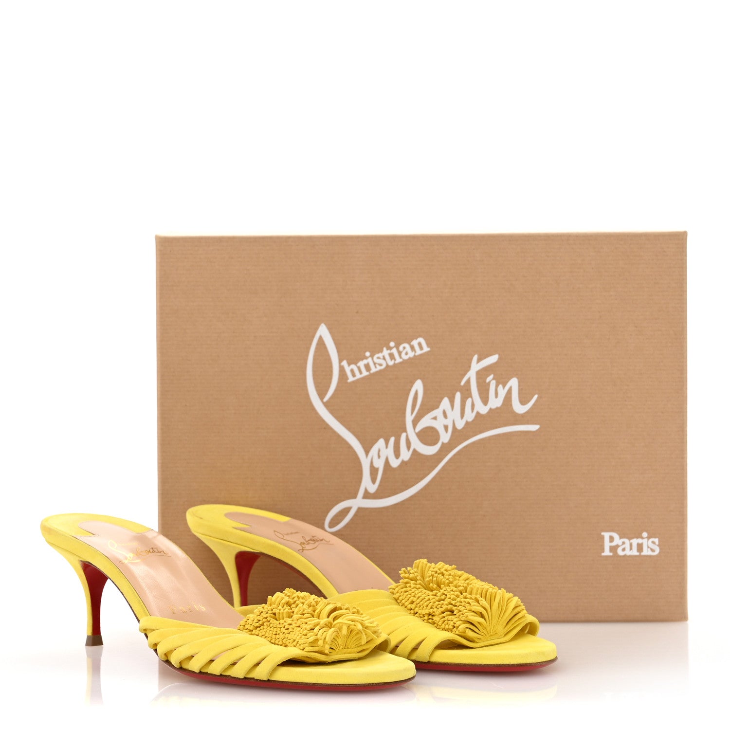 Christian Louboutin Suede Belbrossa 55 Mules 38 Citronnade 10 of 10