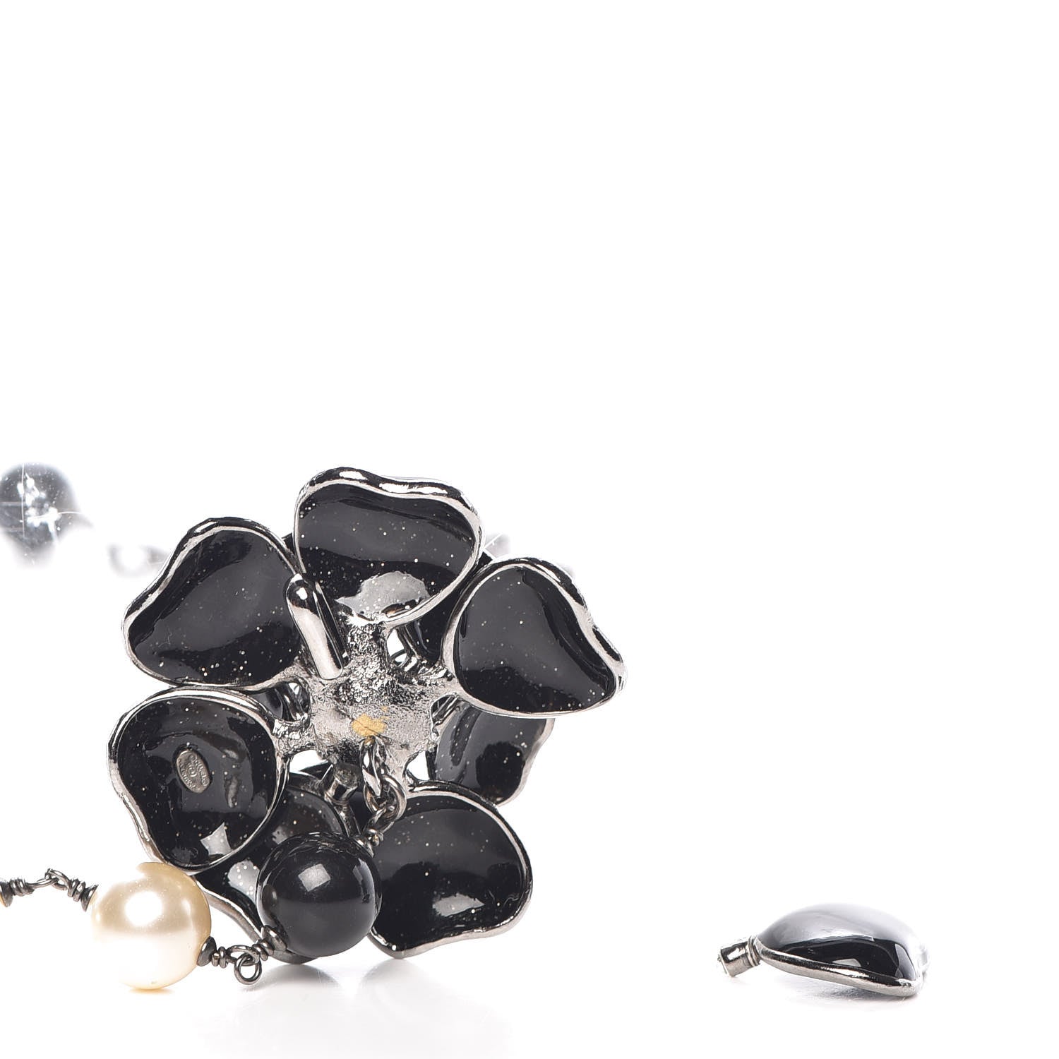 Chanel Pearl Crystal Enamel CC Camellia Belt Black Silver 4 of 7