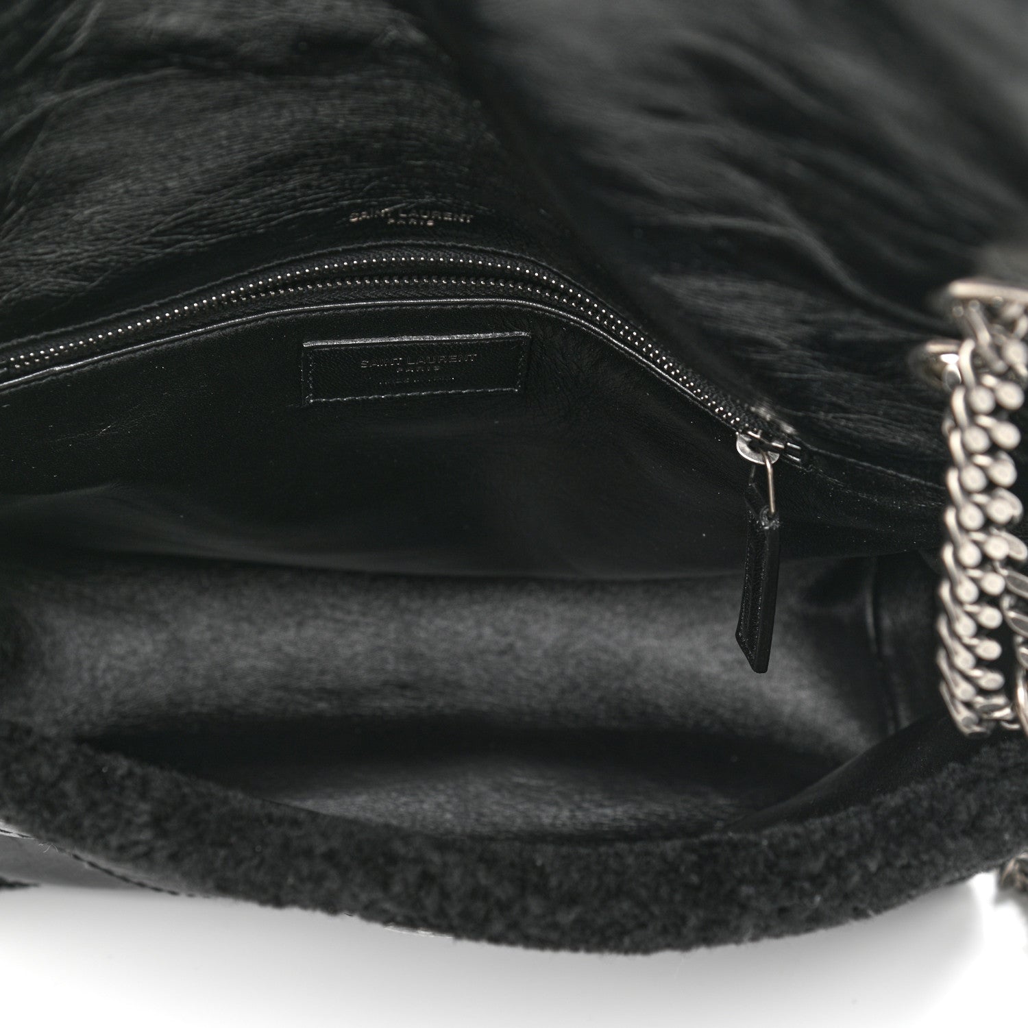 Saint Laurent Crinkled Calfskin Shearling Monogram Medium Niki Chain Satchel Black 5 of 11
