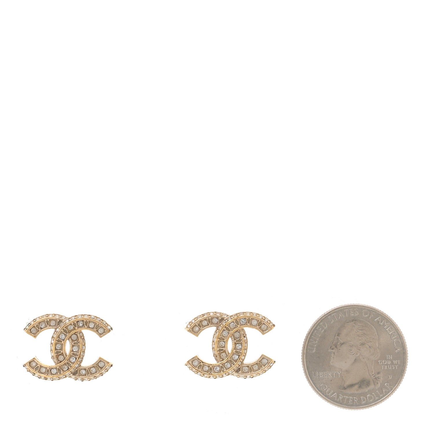 Chanel Crystal Timeless CC Earrings Light Gold 2 of 5