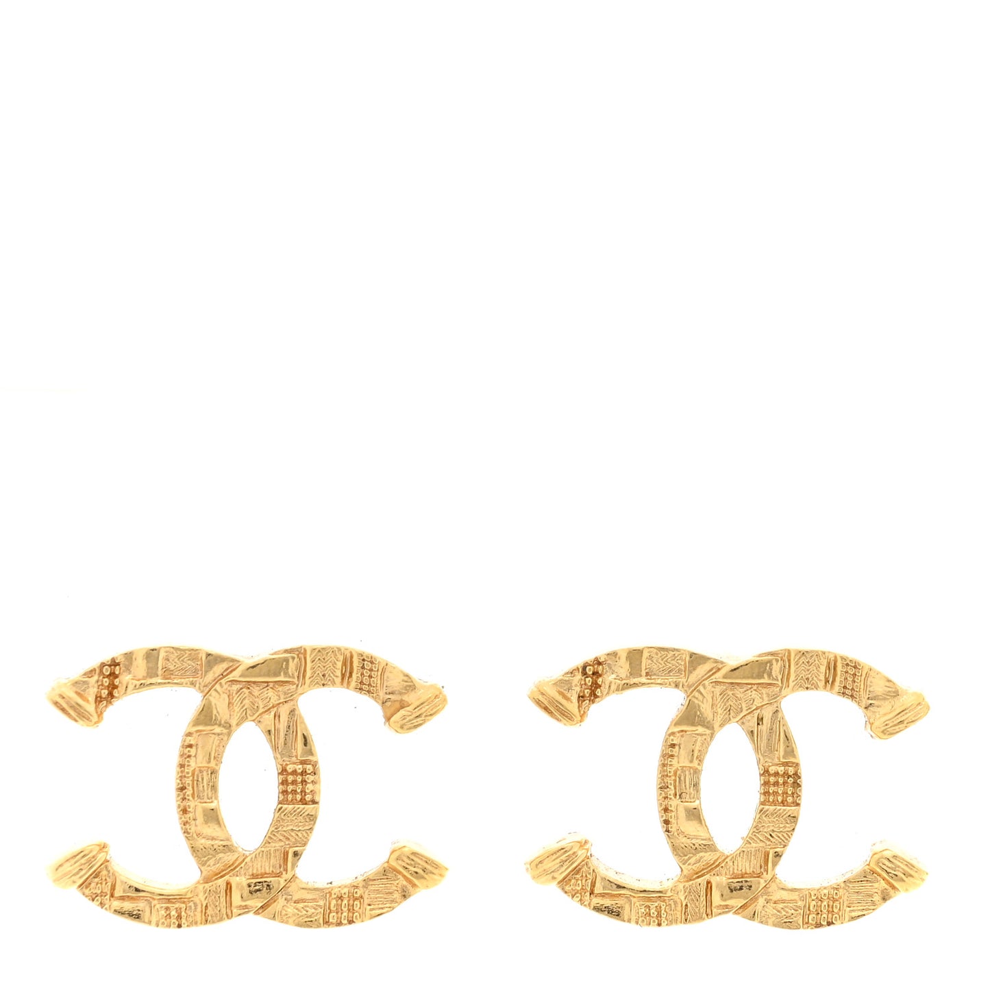 Metal Textured CC Earrings Gold