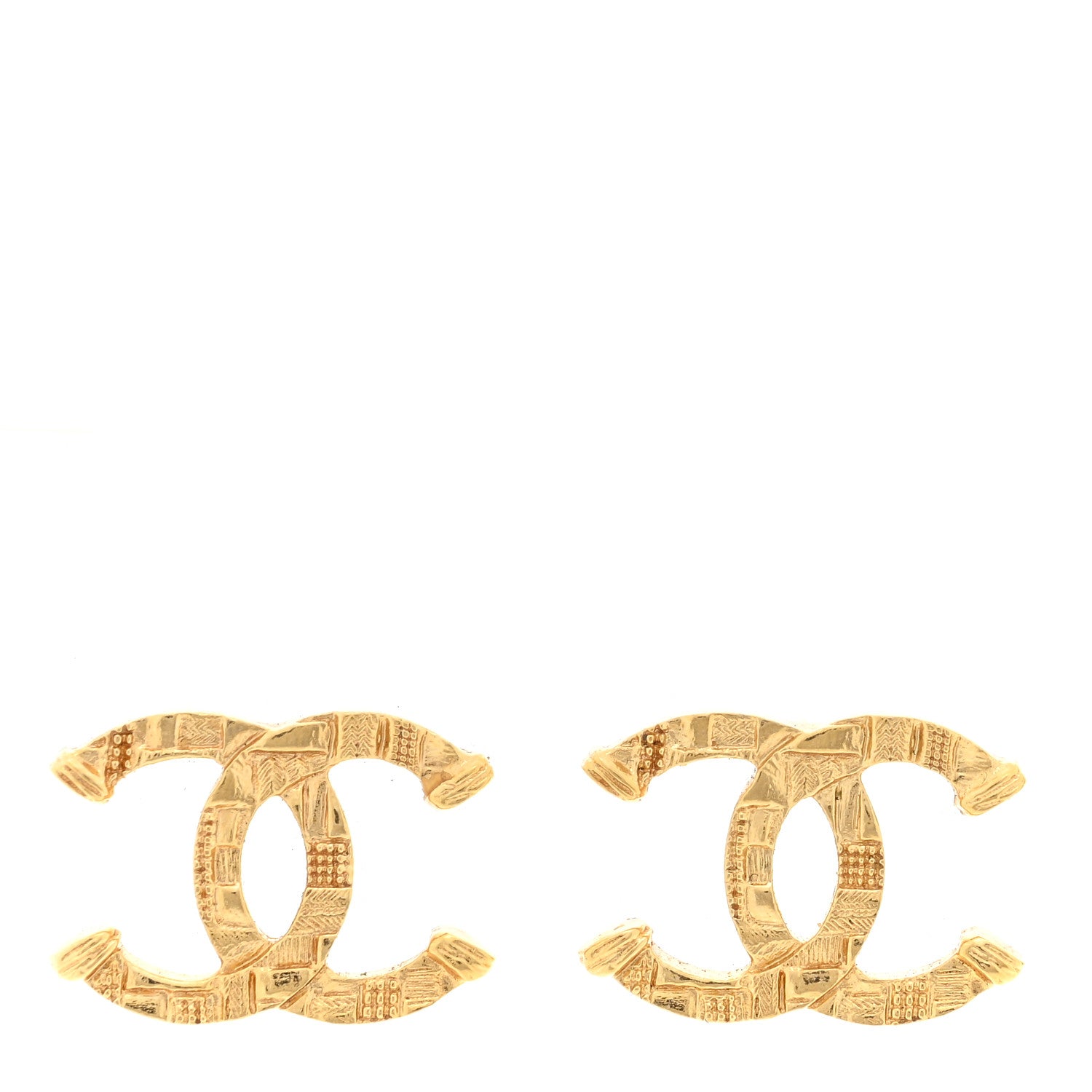 Chanel Metal Textured CC Earrings Gold 1 of 4