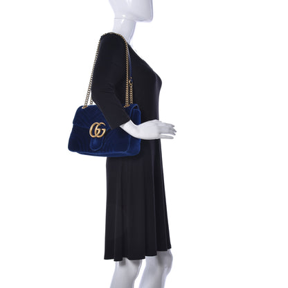 Gucci Velvet Matelasse Medium GG Marmont Shoulder Bag Cobalt Blue 2 of 9
