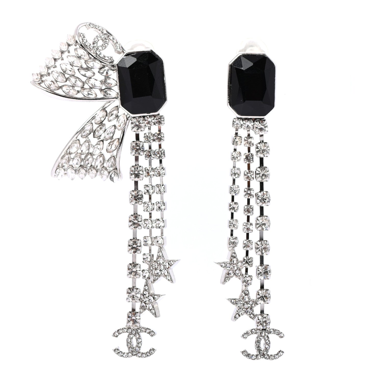 Chanel Crystal CC Clip On Earrings Black Silver 1 of 4