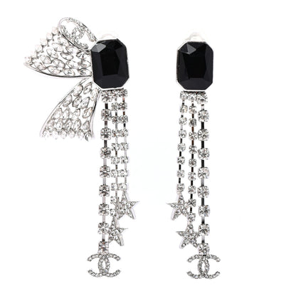 Chanel Crystal CC Clip On Earrings Black Silver 1 of 4
