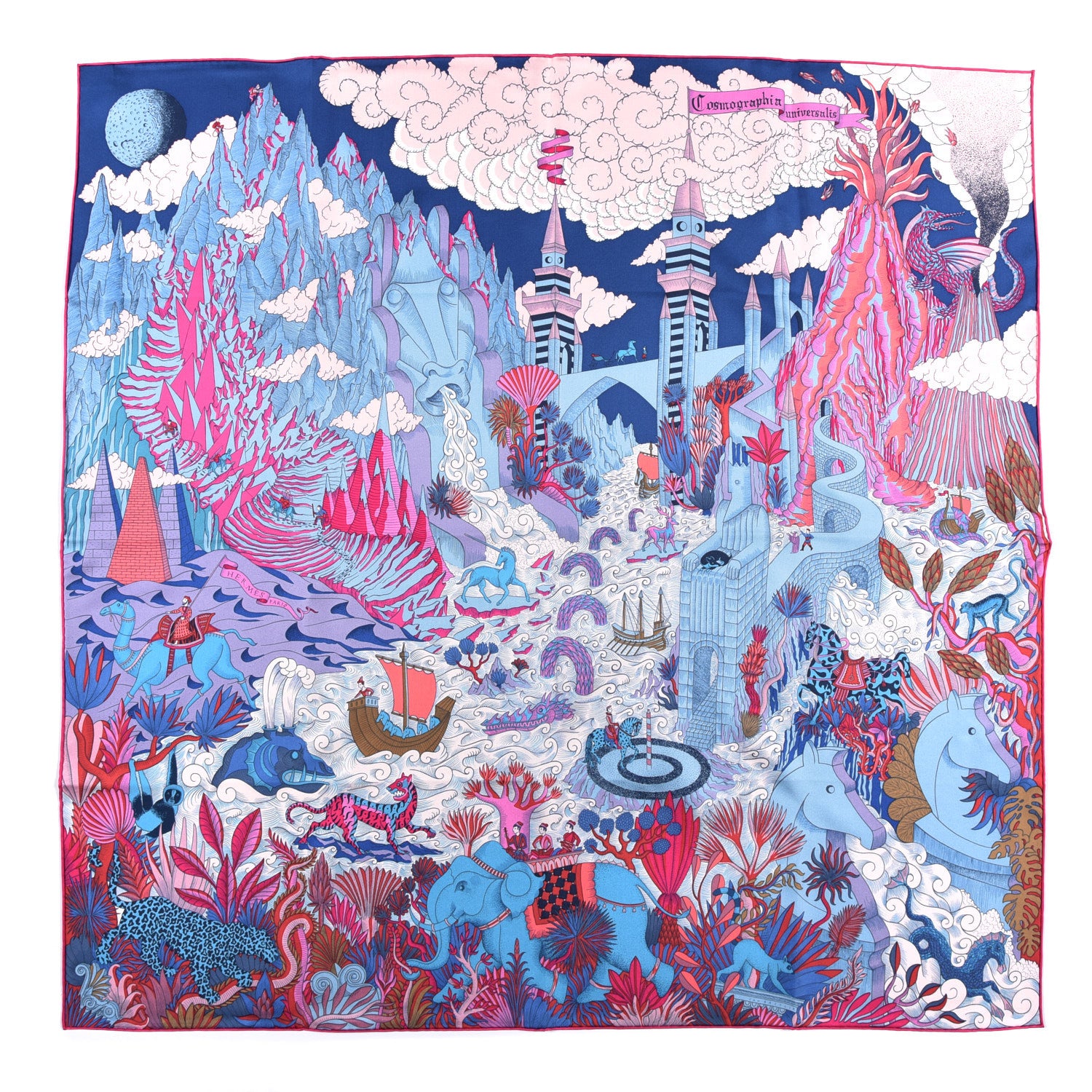 Hermes Silk Wild Singapore Scarf 90 Rouge Violet Beige 1 of 4