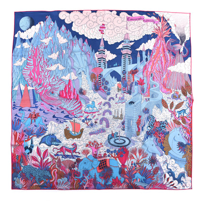 Hermes Silk Wild Singapore Scarf 90 Rouge Violet Beige 1 of 4