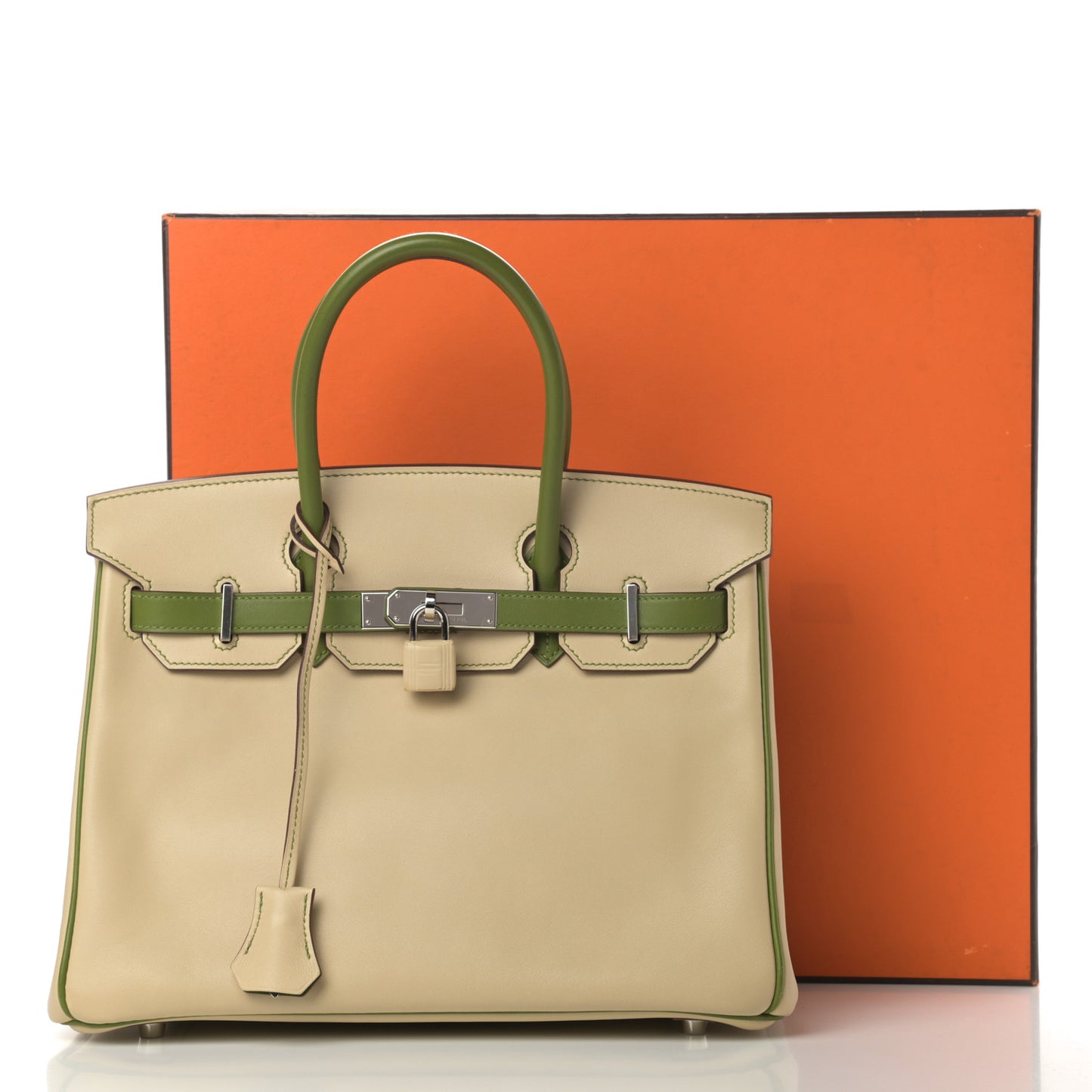 Swift Horseshoe Bi-Color Birkin 30 Parchemin Pelouse