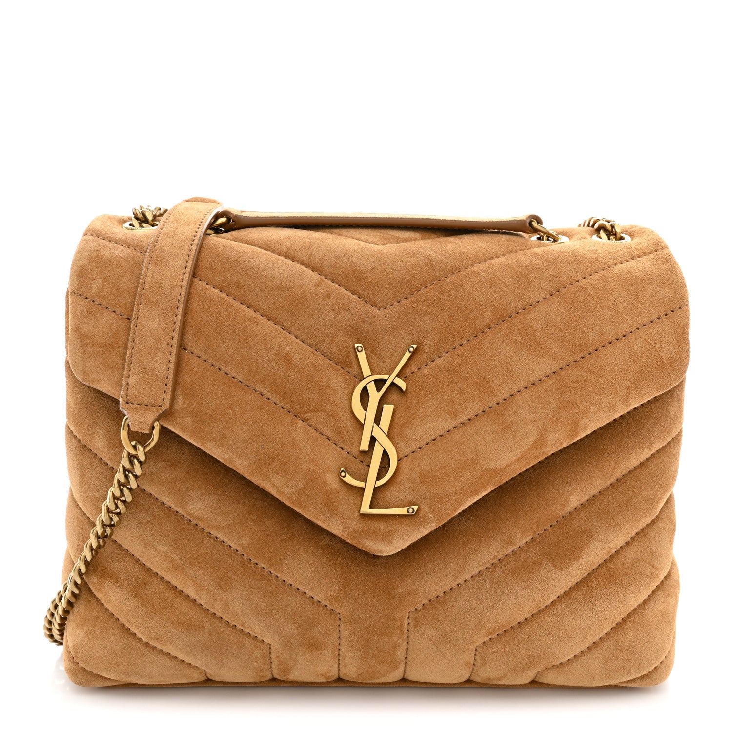 Saint Laurent Suede Calfskin Y Quilted Monogram Small Loulou Chain Satchel Cinnamon 1 of 11