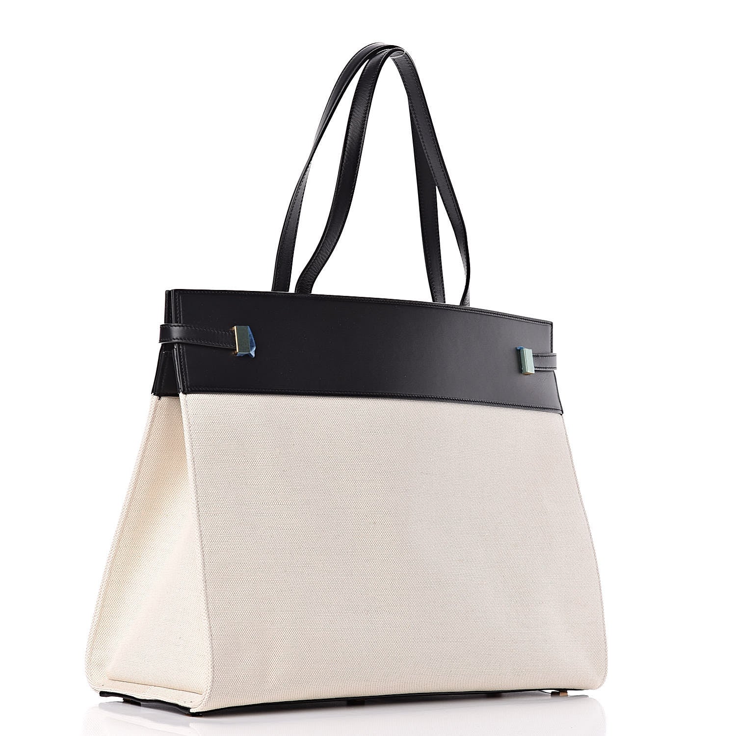 Saint Laurent Canvas Calfskin Medium Manhattan Shopper Tote Natural Black 3 of 9