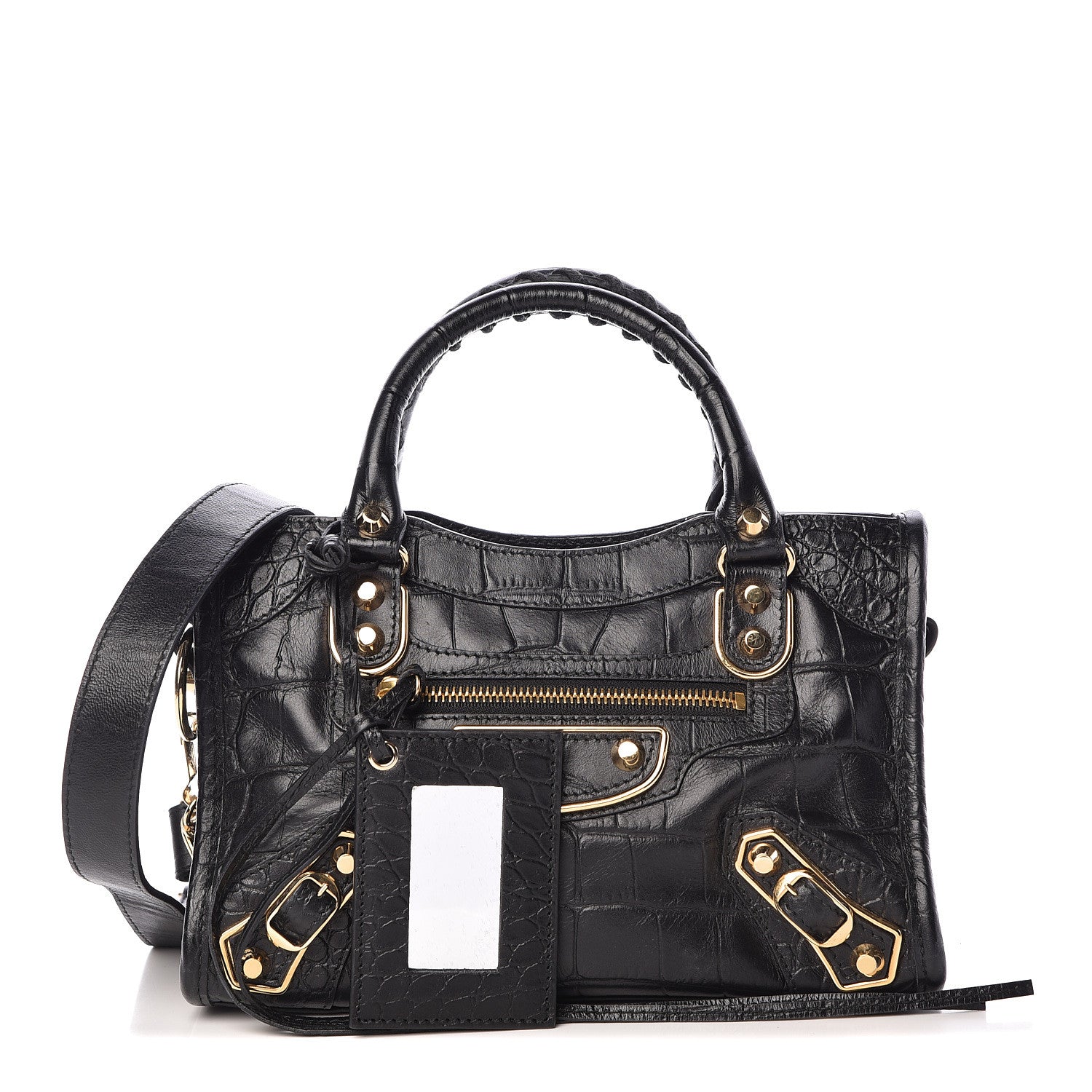 Balenciaga Calfskin Crocodile Embossed Gold Metallic Edge Hardware Mini City Black 1 of 10