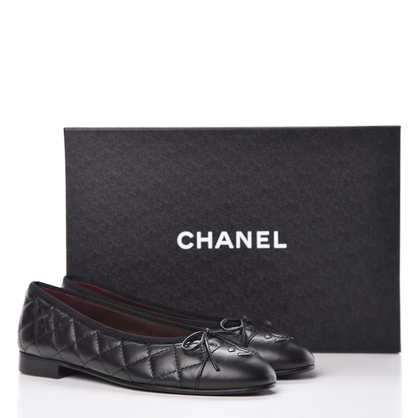 Lambskin Patent Quilted Cap Toe Ballerina Flats 36.5 Black