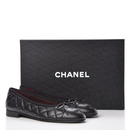 Chanel Lambskin Patent Quilted Cap Toe Ballerina Flats 36.5 Black 8 of 8