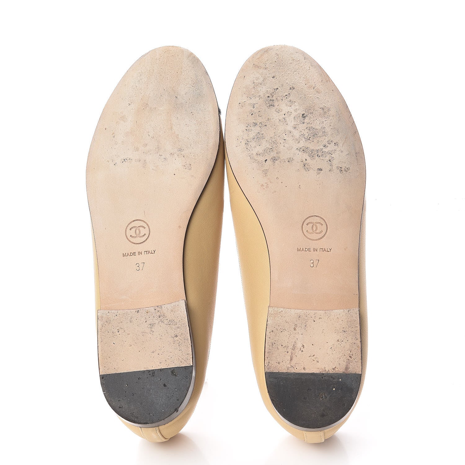 Chanel Lambskin Cap Toe CC Ballerina Flats 37 Beige Black 7 of 13