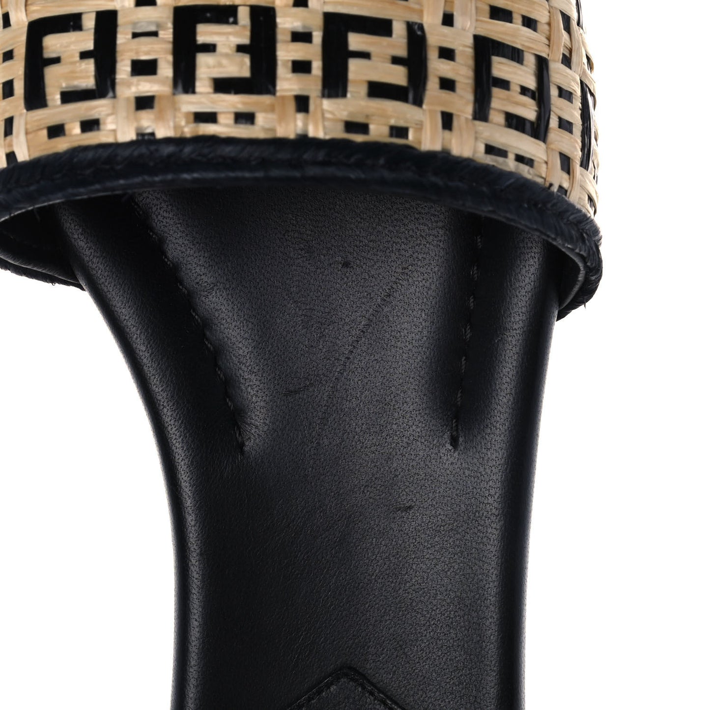 Raffia FF Flat Slide Sandals 36 Natural Black