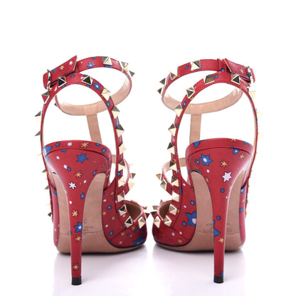 Valentino Garavani Calfskin Nappa Volcano Print Rockstud Ankle Strap 100mm Pumps 38.5 Rosso Valentino 7 of 10