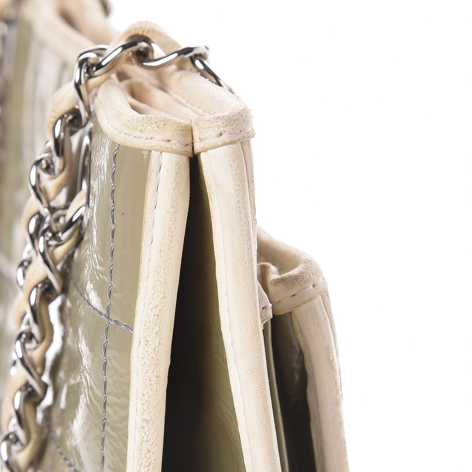 Chanel Patent Chocolate Bar Quilted Tote Khaki Beige 17 of 22
