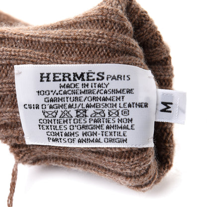 Hermes Cashmere Lambskin Knit Gloves M Brown 4 of 5