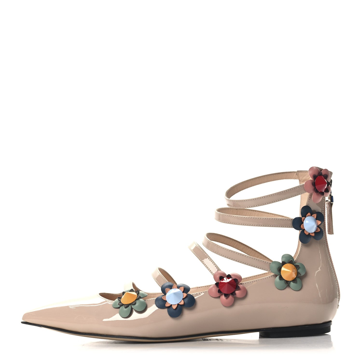 Fendi Patent Flowerland Strappy Flats 39 Nude 1 of 8