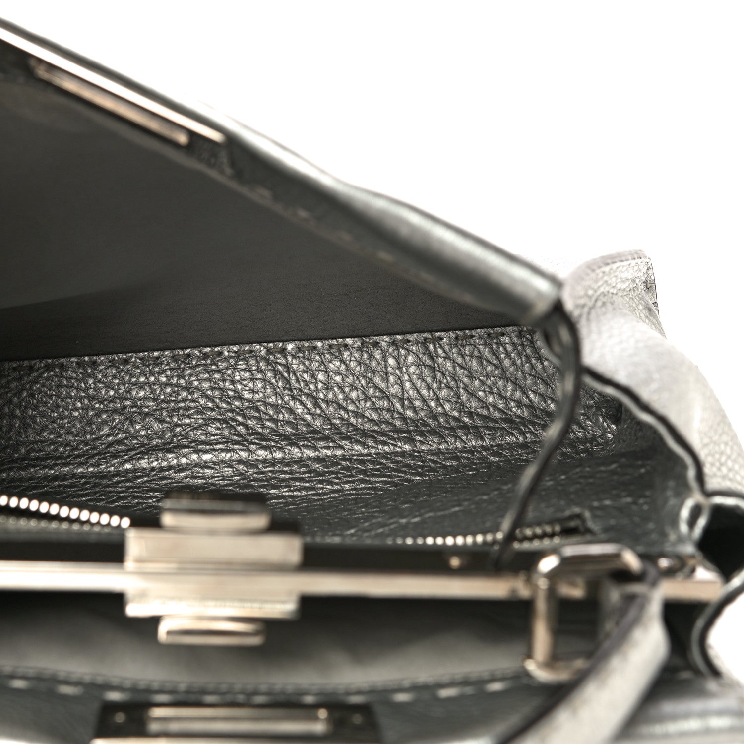 Fendi Cuoio Romano Lux Selleria Medium Peekaboo Iconic Satchel Argento 7 of 11