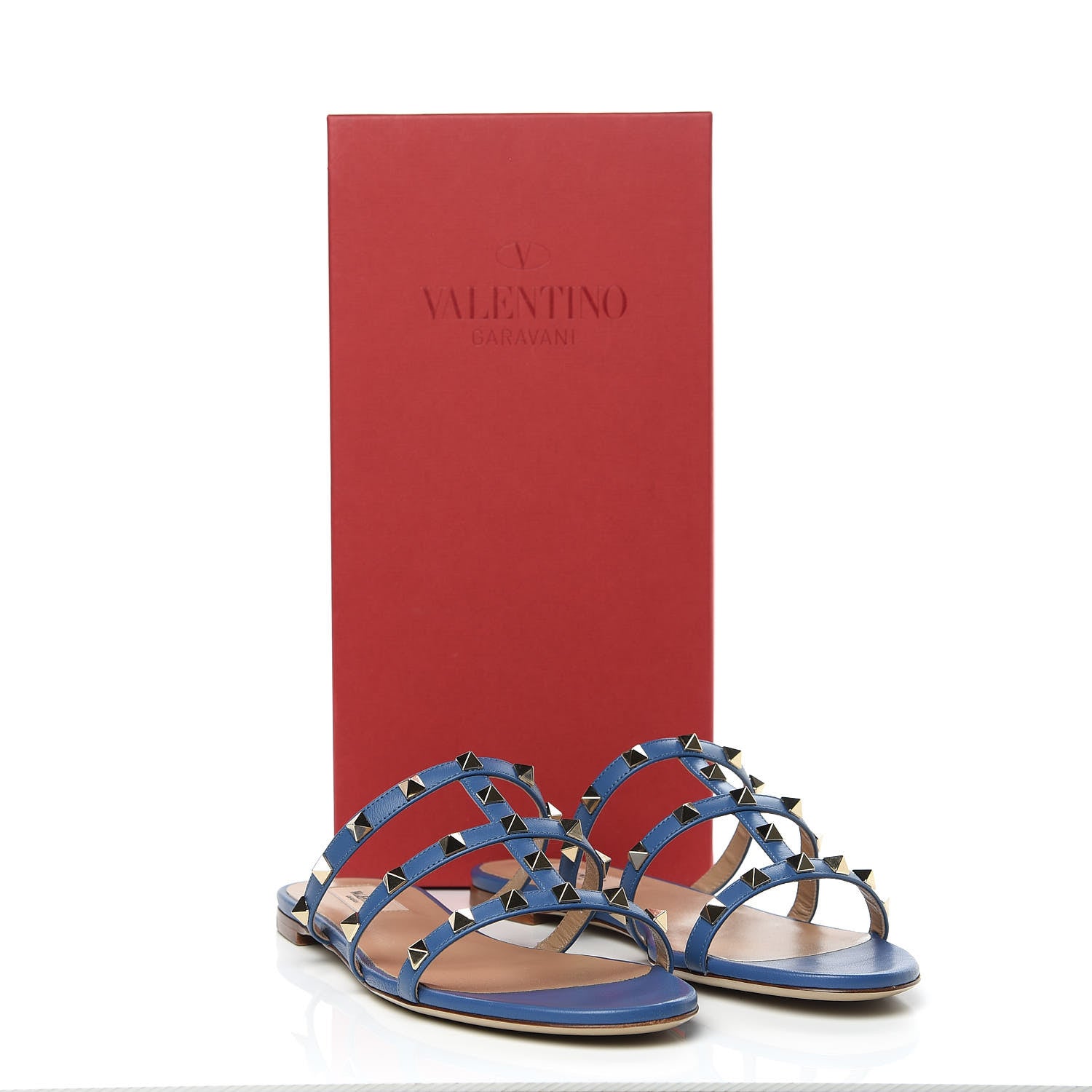 Valentino Garavani Nappa Rockstud Caged Flat Slide Sandals 39 Baltique 8 of 8