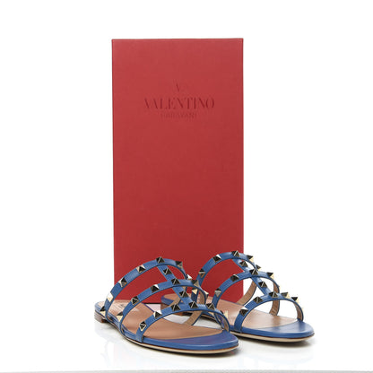 Valentino Garavani Nappa Rockstud Caged Flat Slide Sandals 39 Baltique 8 of 8