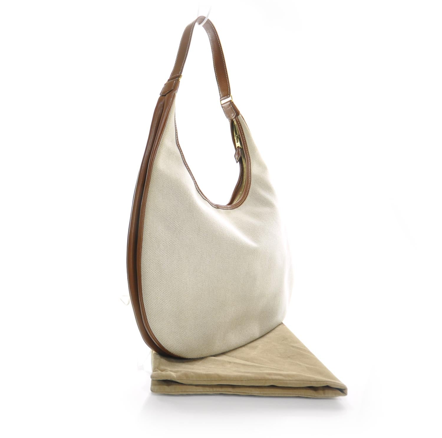Hermes Toile and Natural Barenia Gao Shoulder Bag 3 of 8