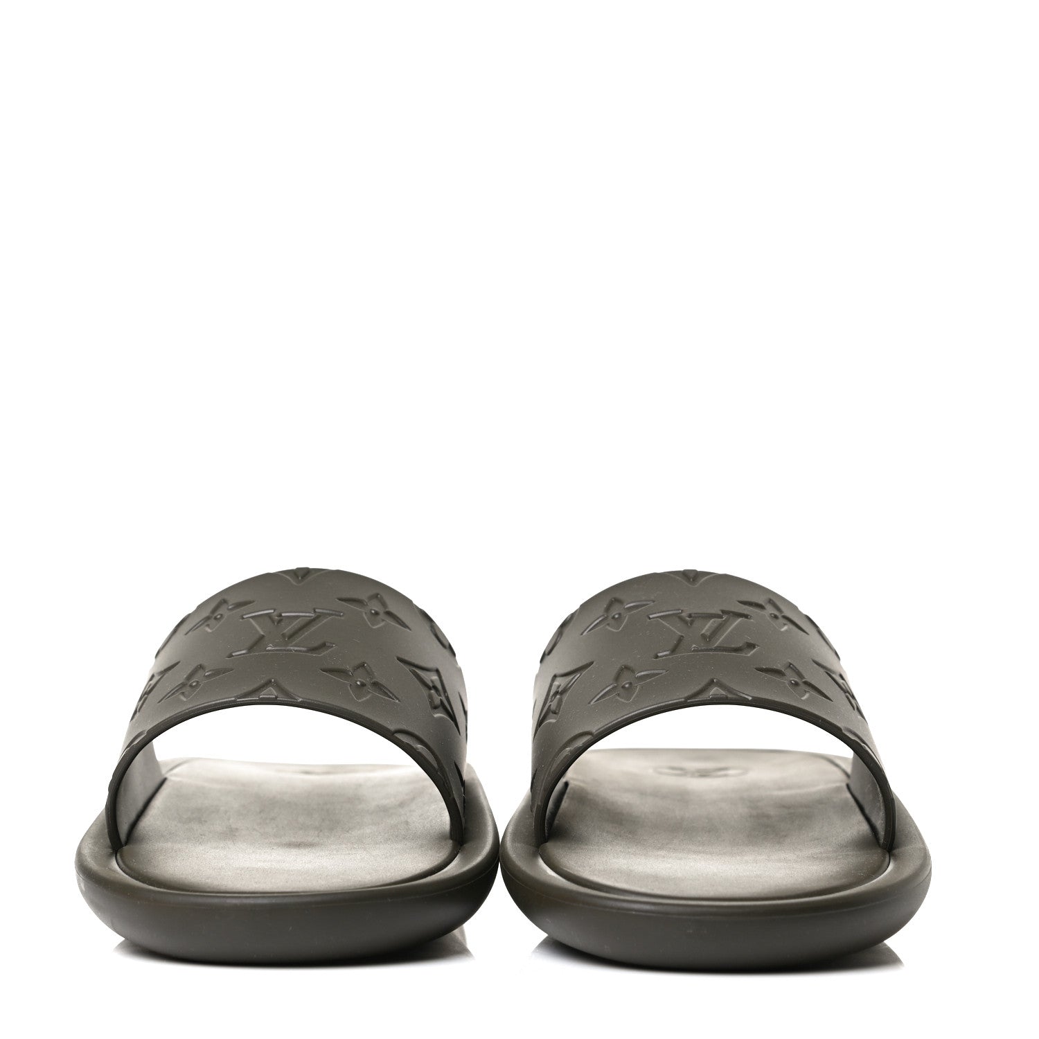 Louis Vuitton Matte Rubber Monogram Embossed Sunbath Slide Sandals 38 Khaki 2 of 11